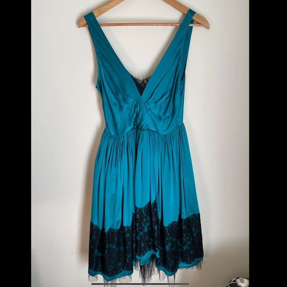 Anthropologie teal silk dress